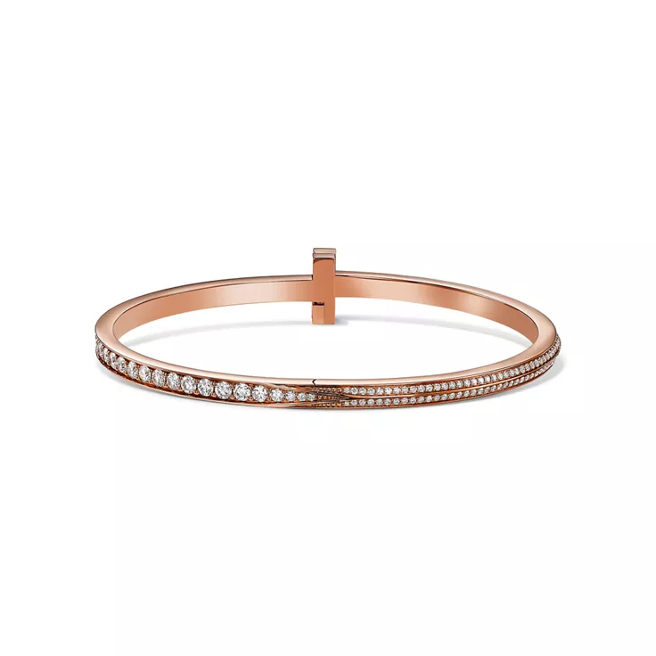 Tiffany T:T1 Narrow Pavé Diamond Hinged Bangle in Rose Gold, 4