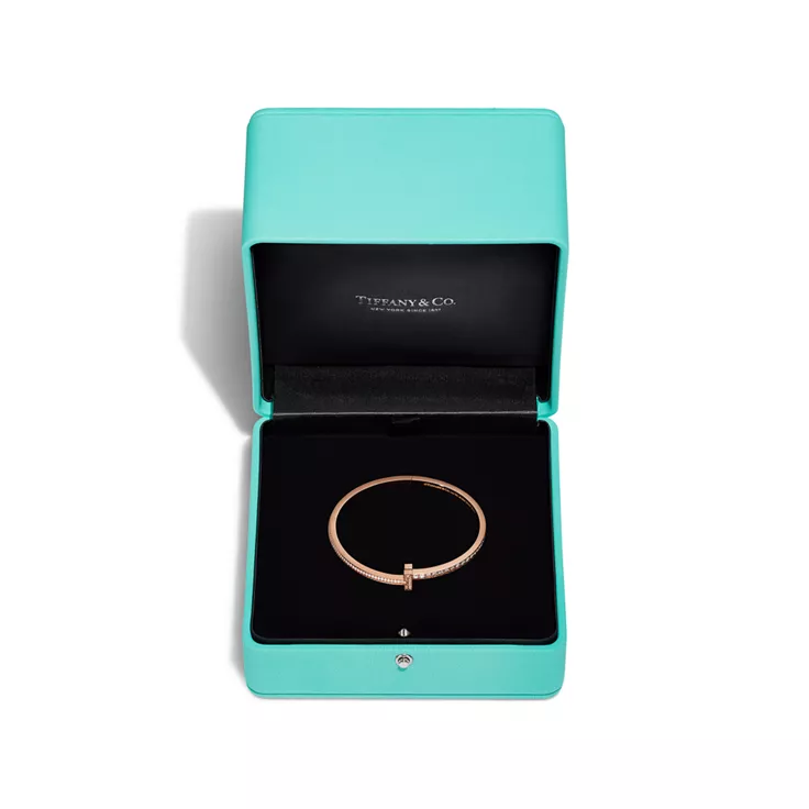Tiffany T:T1 Narrow Pavé Diamond Hinged Bangle in Rose Gold, 6