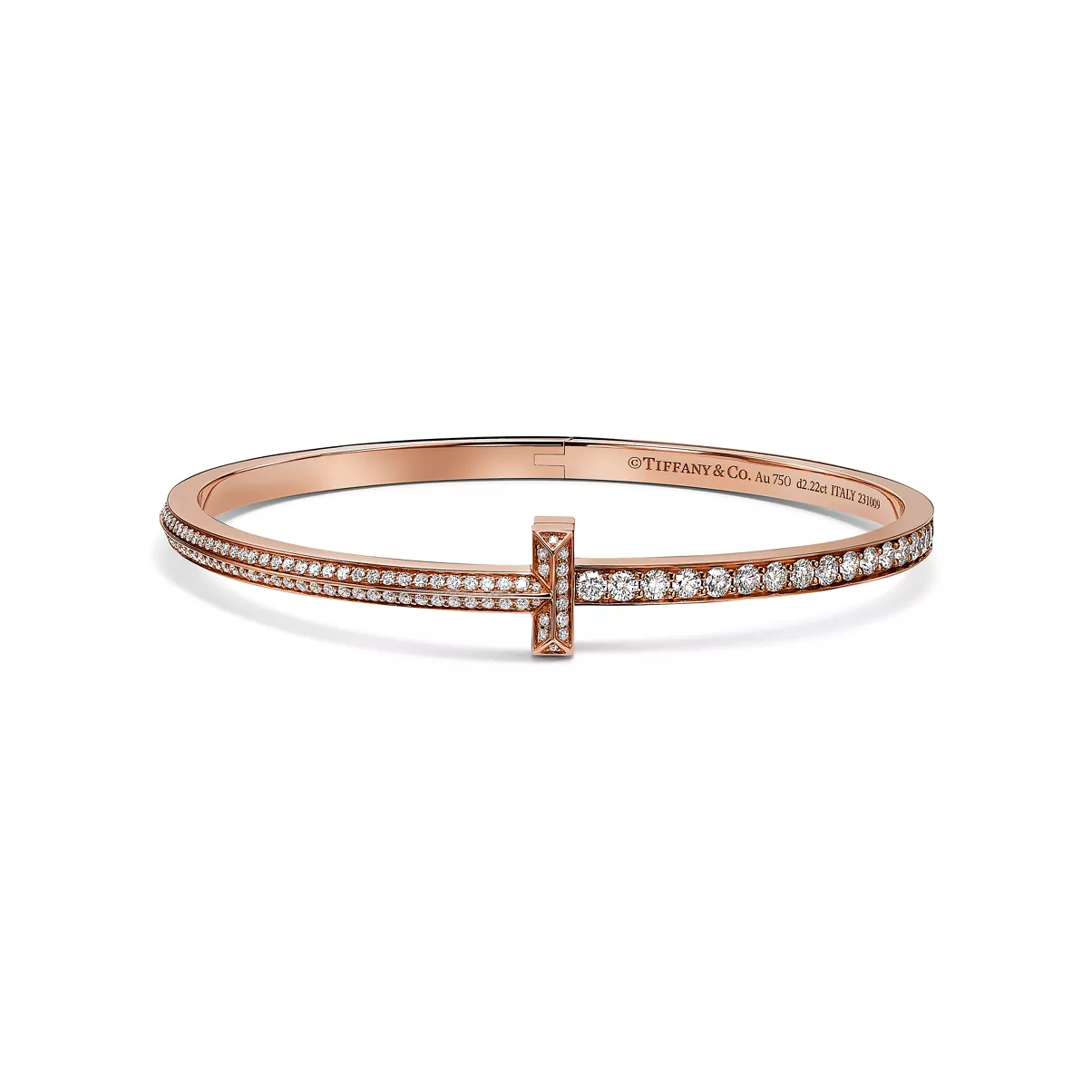 T1 Narrow Pav&eacute; Diamond Hinged Bangle in Rose Gold