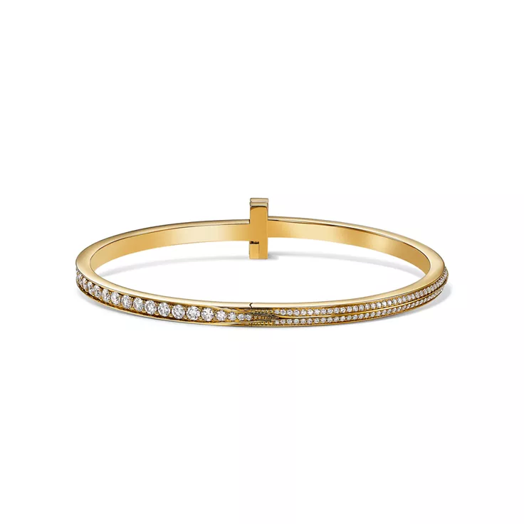Tiffany T:T1 Narrow Pav&eacute; Diamond Hinged Bangle in Yellow Gold, 4