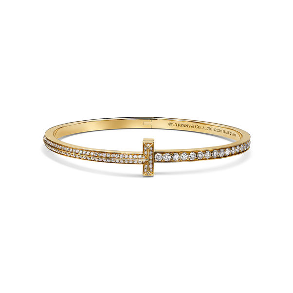 Tiffany T:T One schmaler aufklappbarer Armreif mit Pavé-Diamanten in Gelbgold