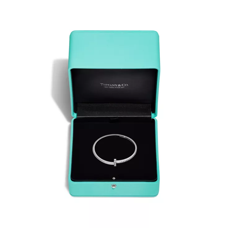 Tiffany T:T1 Narrow Pavé Diamond Hinged Bangle in White Gold, 6