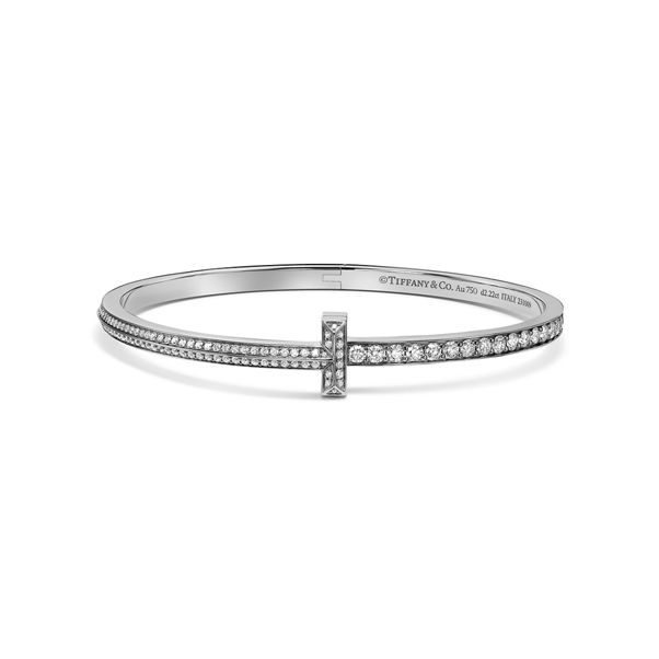 Tiffany T:T1 Narrow Pavé Diamond Hinged Bangle in White Gold