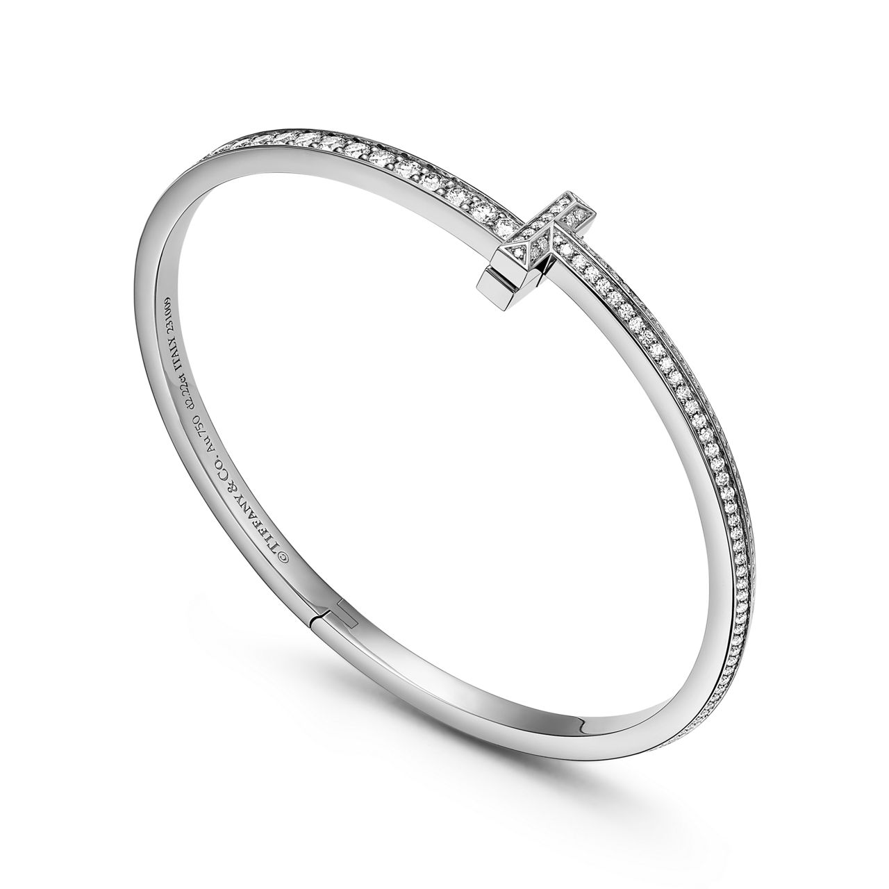 Collezione Tiffany T:Bracciale T1 con pavé di diamanti in oro bianco numero immagine 3