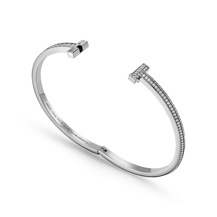 Collezione Tiffany T:Bracciale T1 con pavé di diamanti in oro bianco numero immagine 5