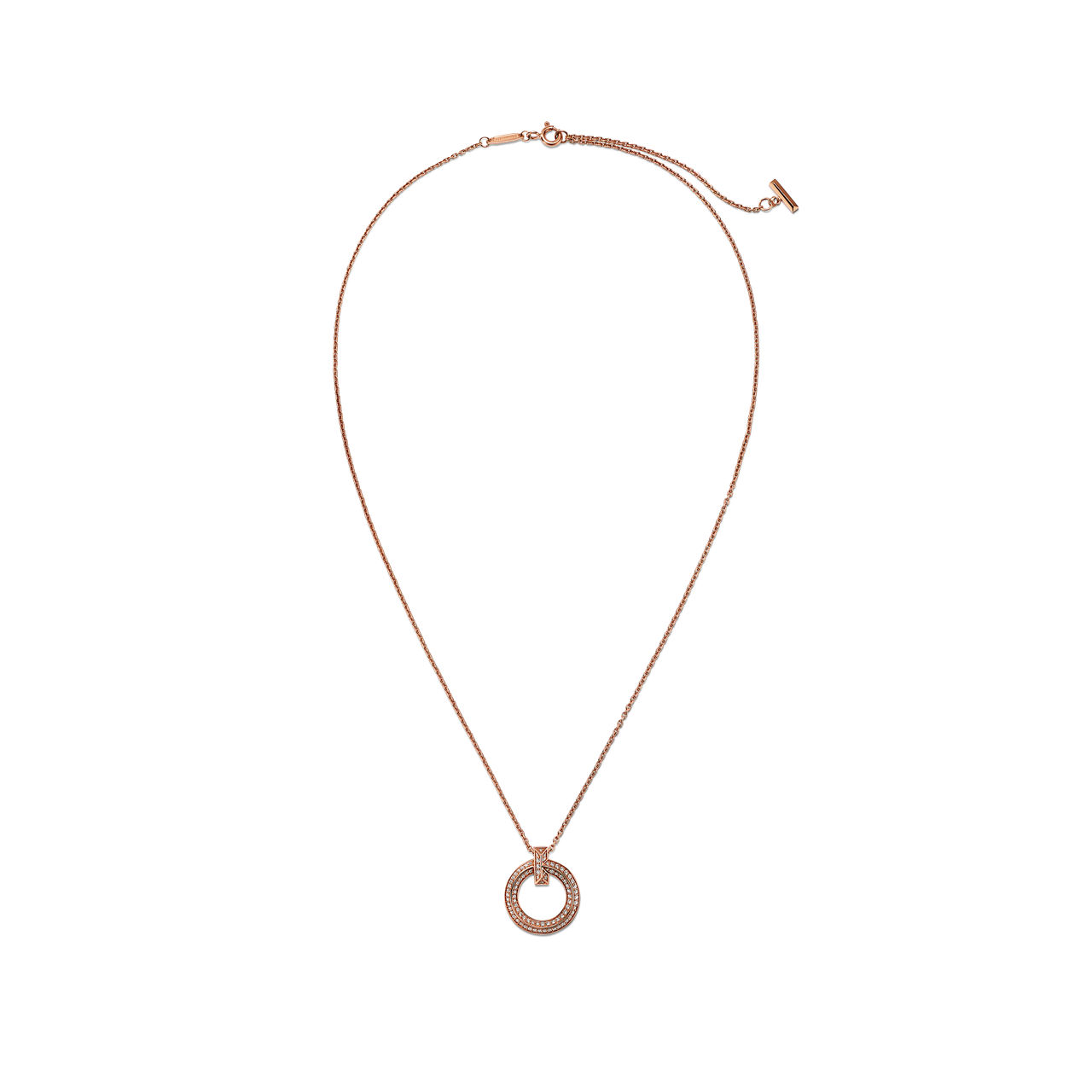 Tiffany T:T1 Narrow Circle Pendant in Rose Gold with Pavé Diamonds image number 2