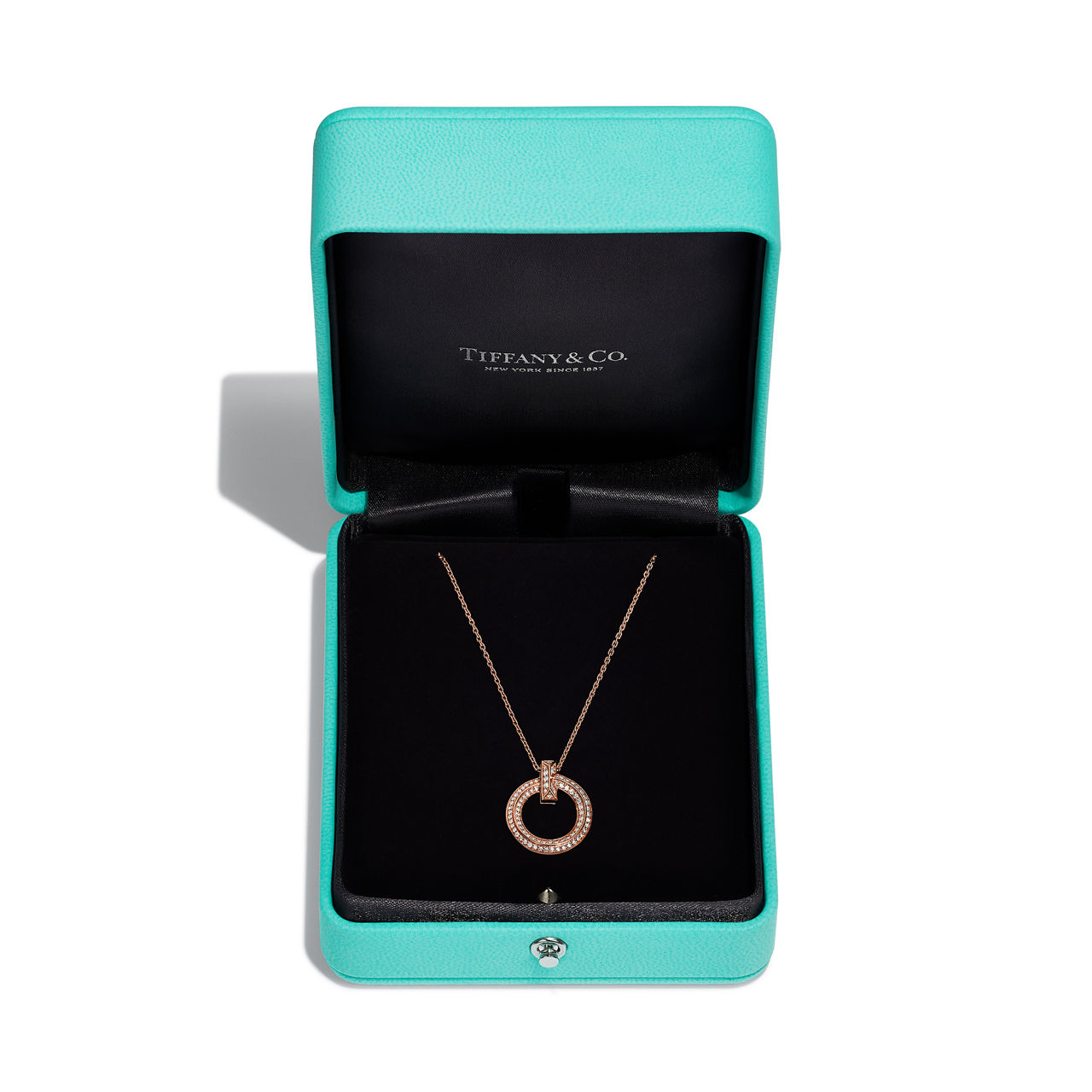 Tiffany T:T1 Narrow Circle Pendant in Rose Gold with Pavé Diamonds