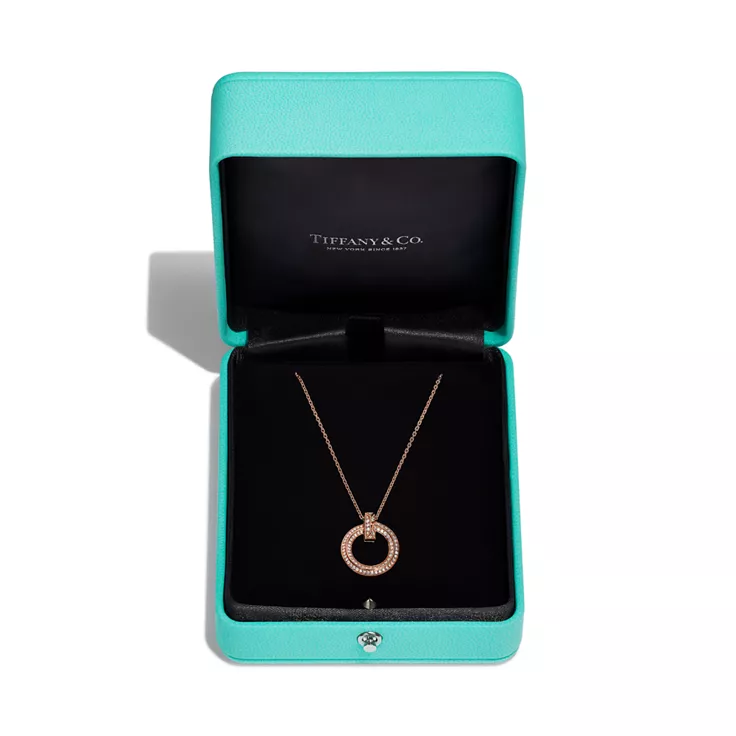 Tiffany T:T1 Narrow Circle Pendant in Rose Gold with Pavé Diamonds, 5
