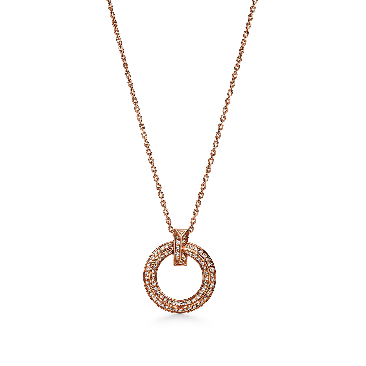 Tiffany T:T1 Narrow Circle Pendant in Rose Gold with Pavé Diamonds image number 0