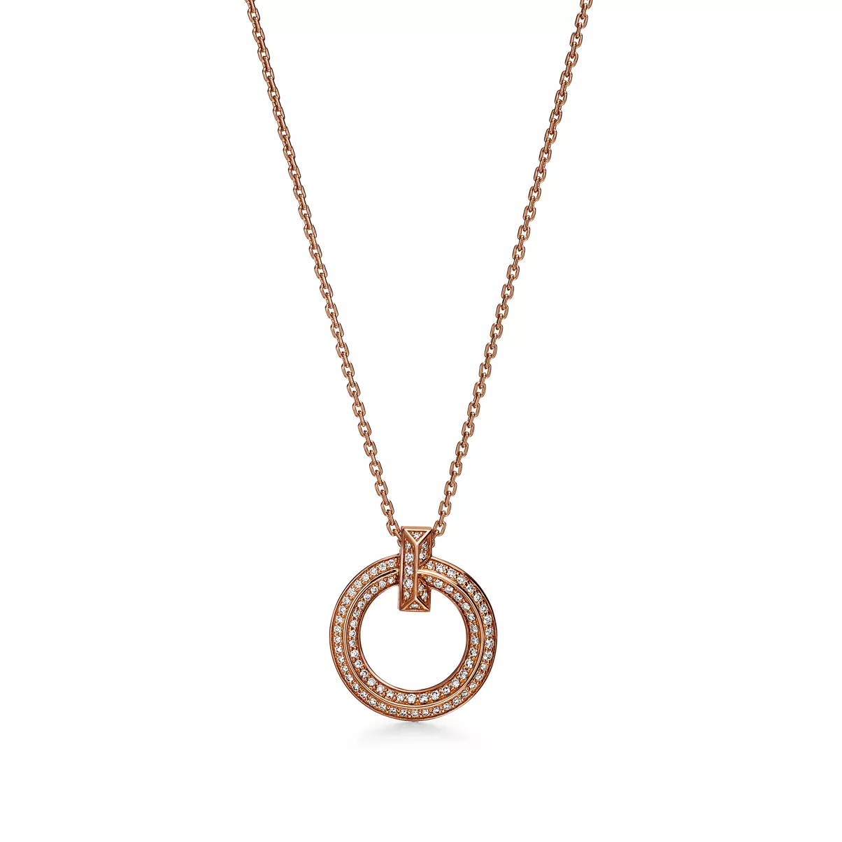 T1 네로우 서클 펜던트,&nbsp;로즈 골드, 파베 다이아몬드 세팅