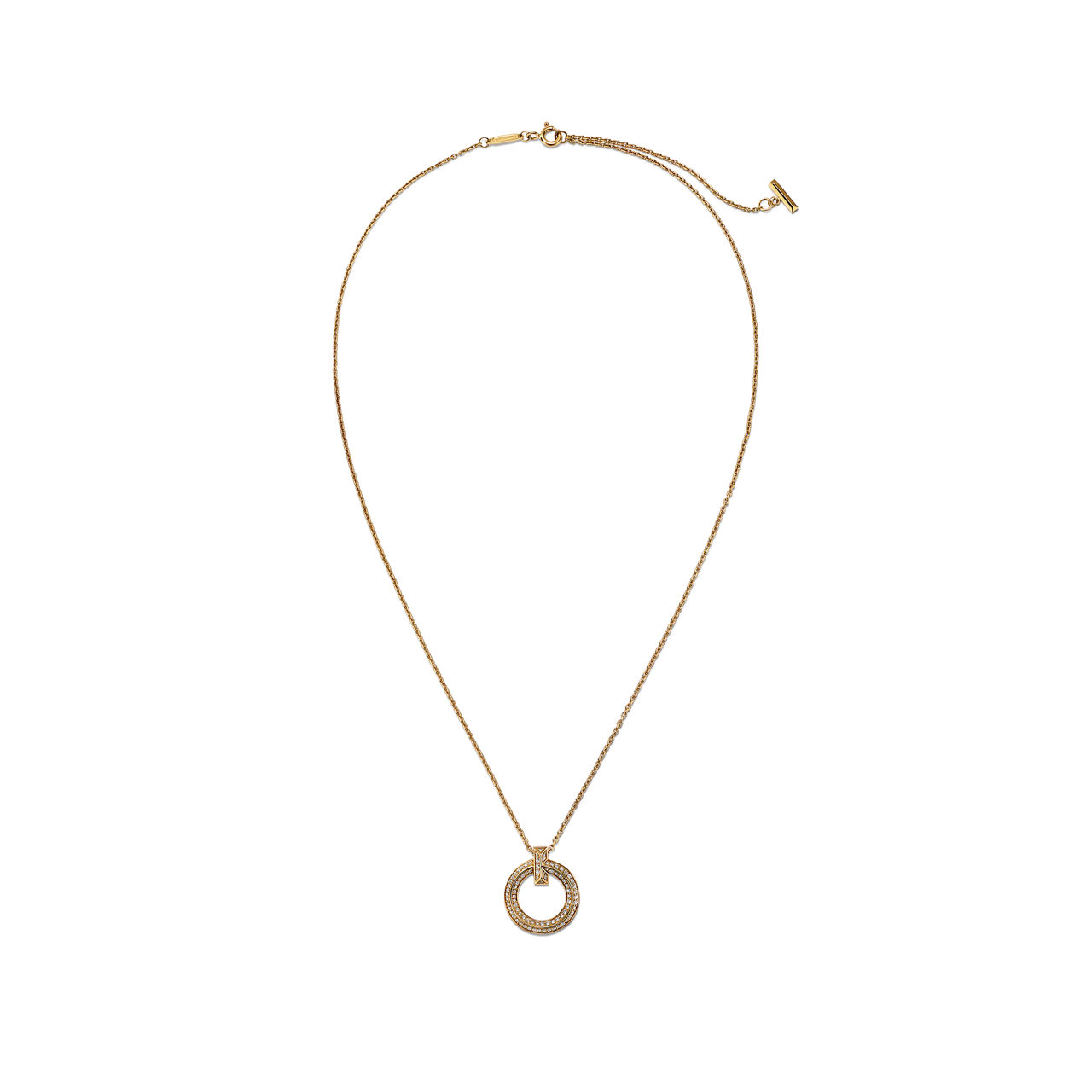 Tiffany T:T1 Narrow Circle Pendant in Yellow Gold with Pavé Diamonds image number 2