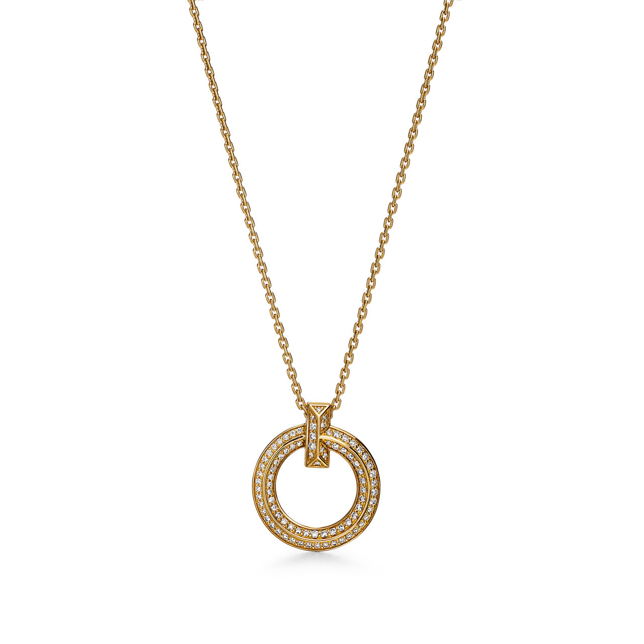 Tiffany T:T1 Narrow Circle Pendant in Yellow Gold with Pavé Diamonds image number 0