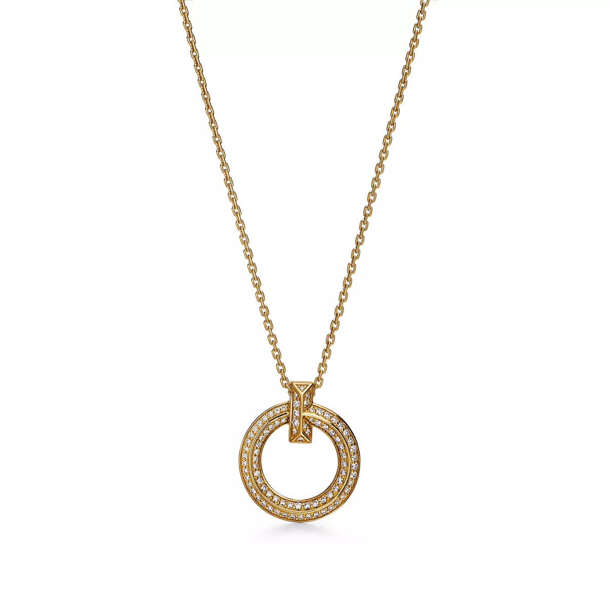 T1 Narrow Circle Pendant in Yellow Gold with Pav&eacute; Diamonds