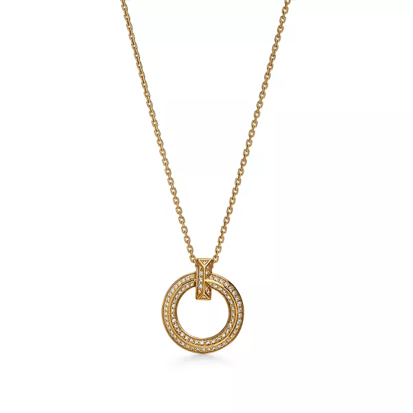 T One schmaler Circle Anhänger in Gelbgold mit Pavé-Diamanten