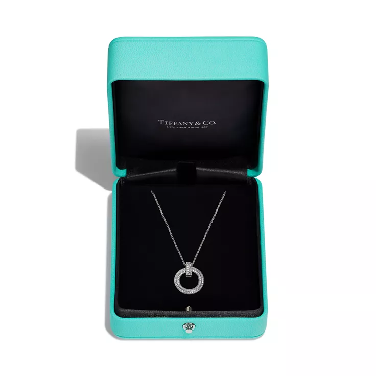 Tiffany T:T1 Narrow Circle Pendant in White Gold with Pavé Diamonds, 5
