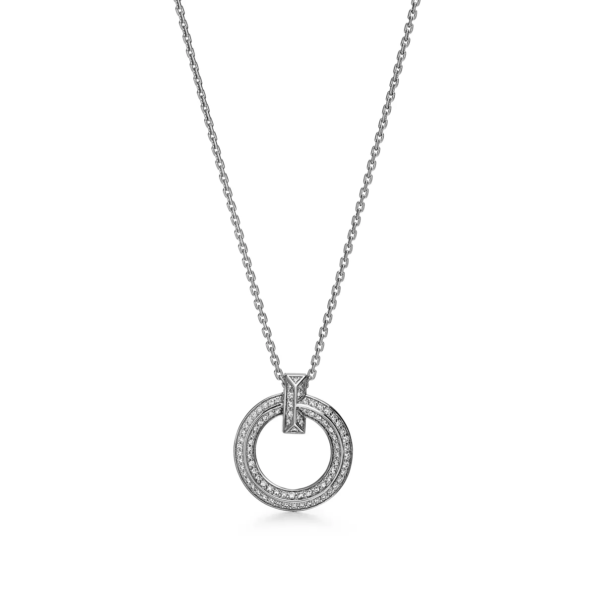 T1 Narrow Circle Pendant in White Gold with Pav&eacute; Diamonds