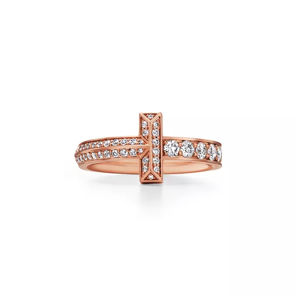 T1 Narrow Ring in Rose Gold with Diamonds