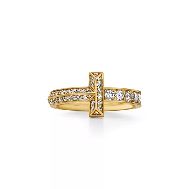T One schmaler Ring in Gelbgold mit Diamanten