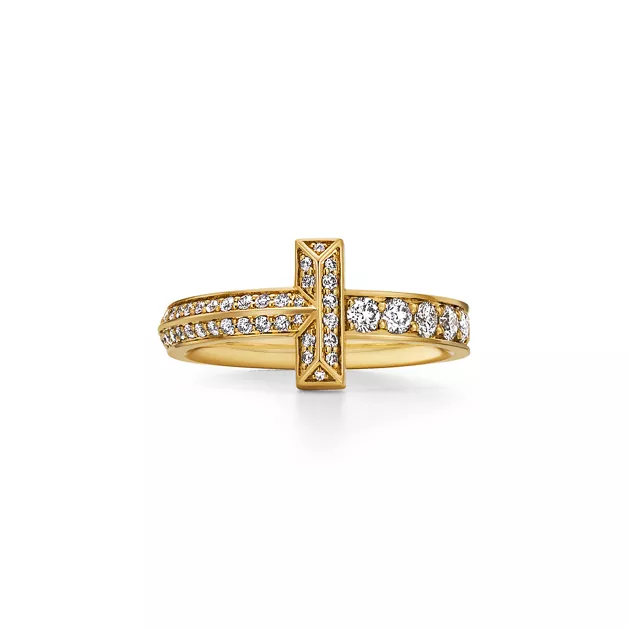 Tiffany T:T1 Narrow Ring in Yellow Gold with Diamonds image number 0