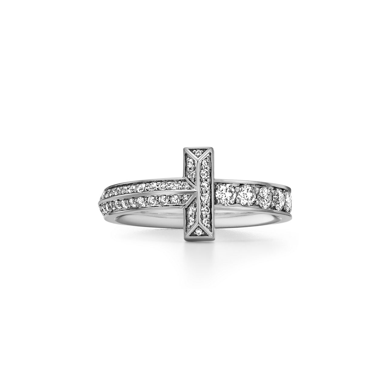 T1 Anillo estrecho de oro blanco con diamantes