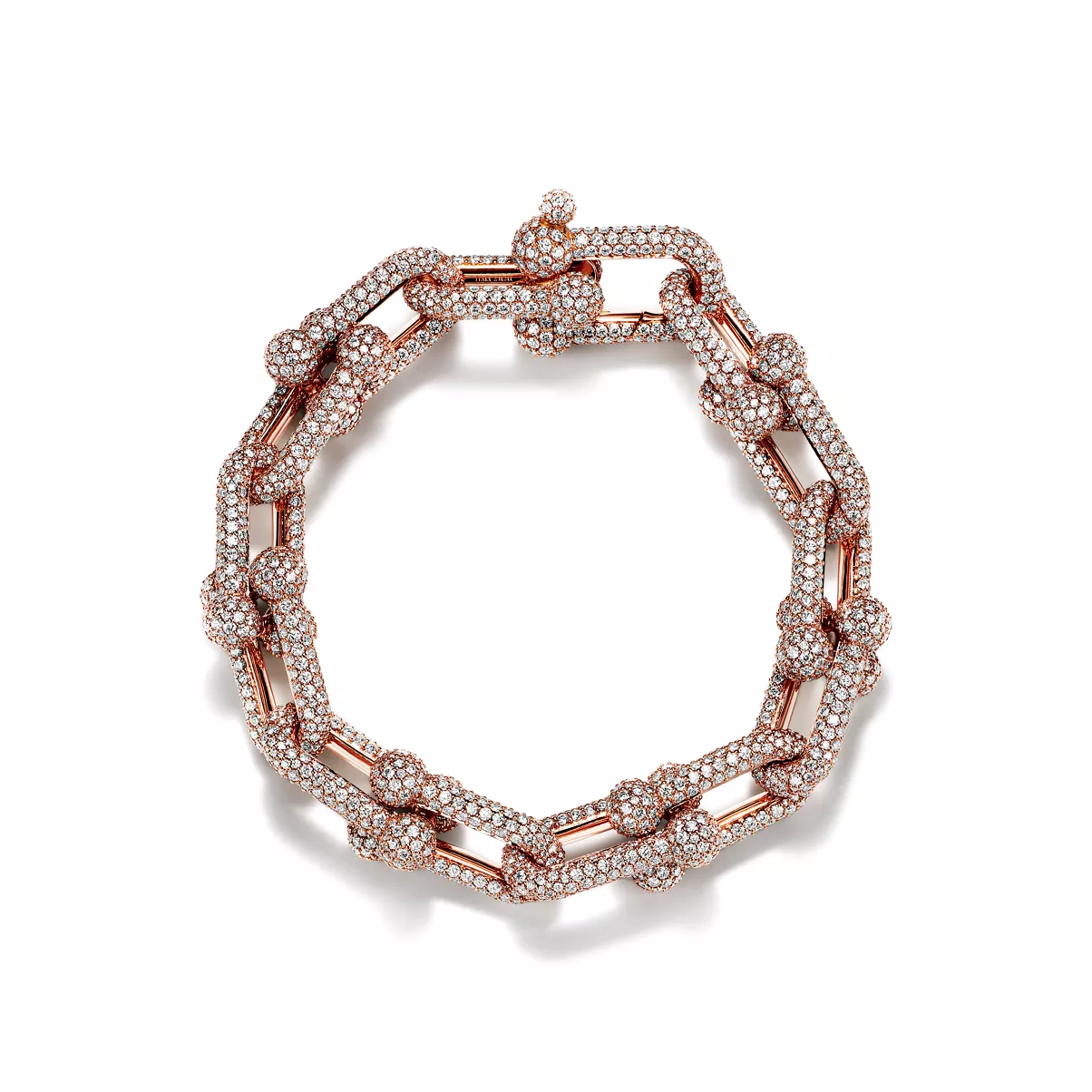 Large Link Bracelet in Rose Gold with Pav&eacute; Diamonds