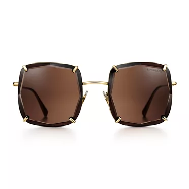 Tiffany Sunglasses in Pale Gold-colored Metal with Dark Brown Lenses, 2