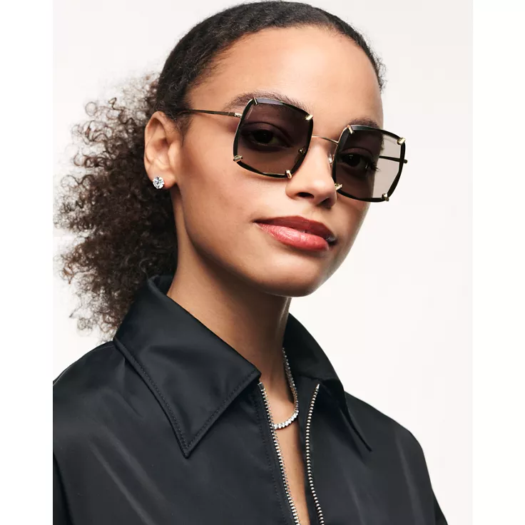 Tiffany Sunglasses in Pale Gold-colored Metal with Dark Brown Lenses, 1