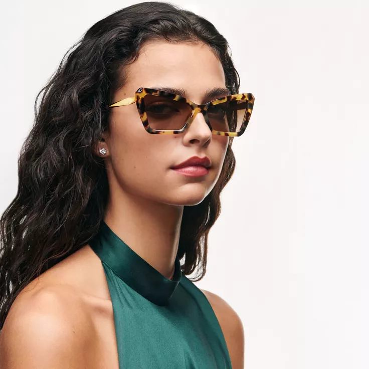 Tiffany Eyewear: Sunglasses in Yellow Tortoise Acetate with Brown Lenses, 1