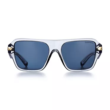 Tiffany Sunglasses in Clear Acetate with Dark Blue Lenses, 2
