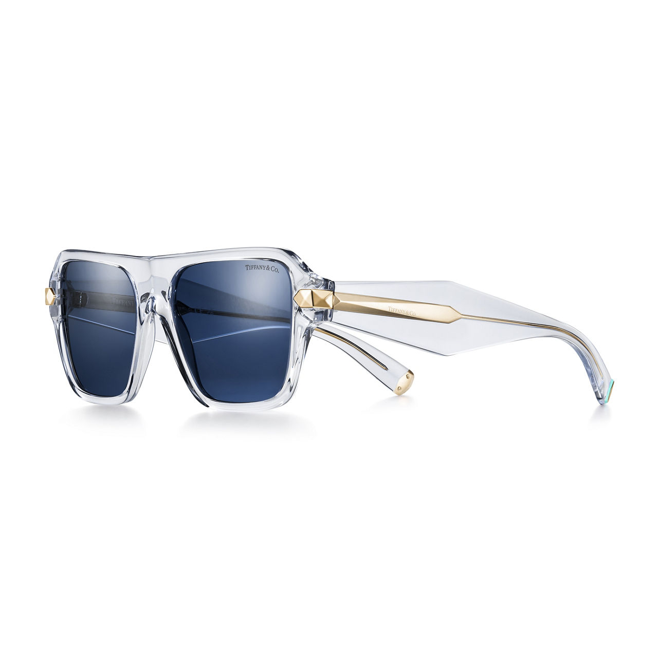  Sunglasses in Clear Acetate with Dark Blue Lenses