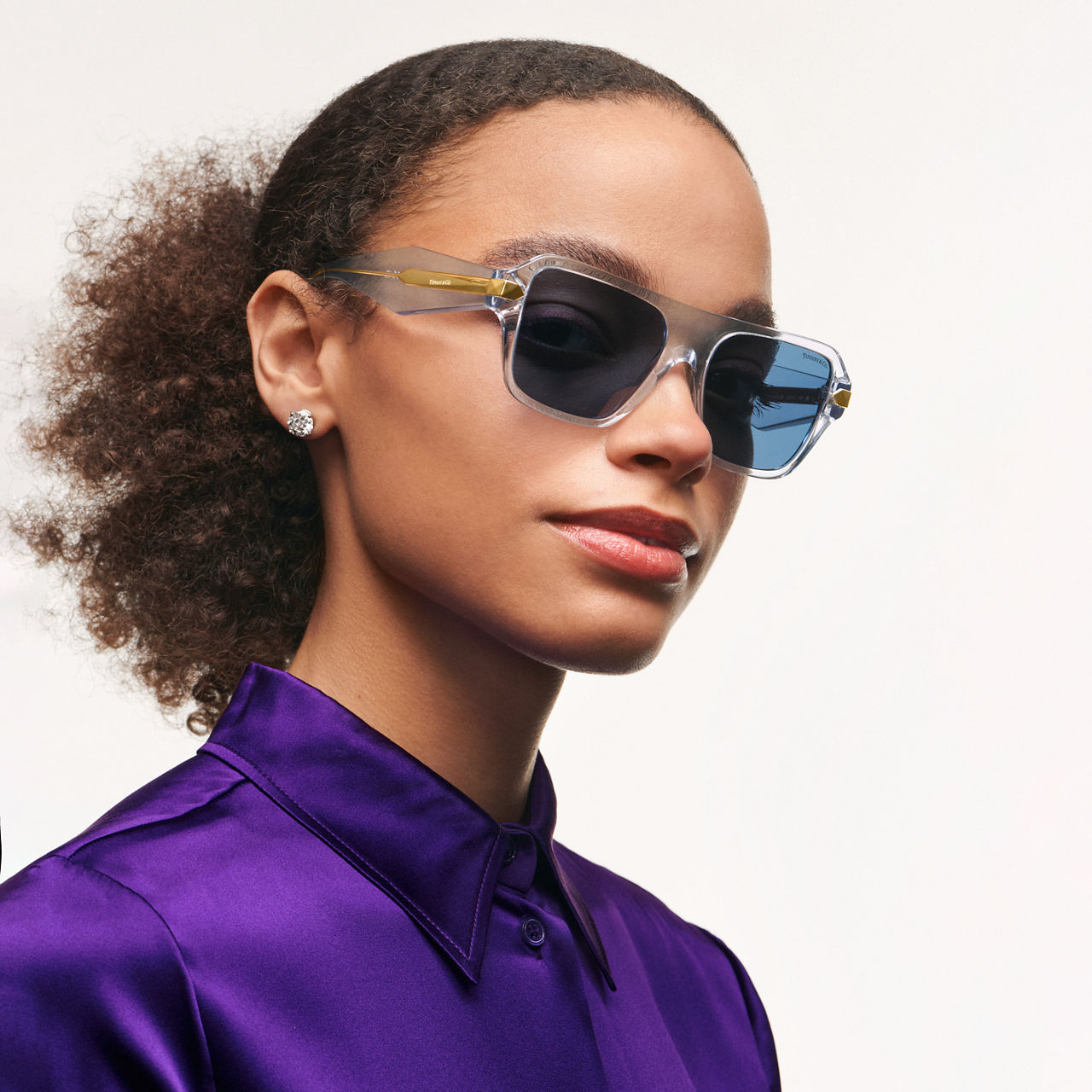  Sunglasses in Clear Acetate with Dark Blue Lenses