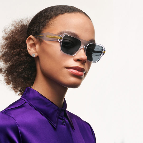 T&CO®: Sunglasses in Violet Acetate with Dark Grey Lenses