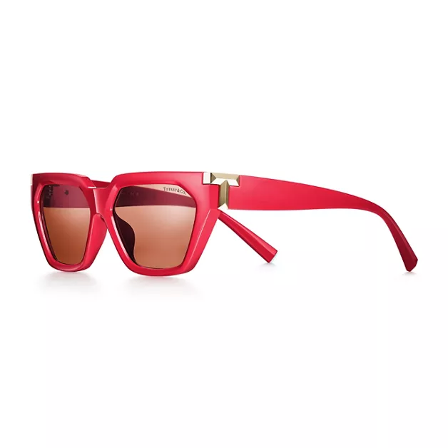 Tiffany T:Sunglasses in Coral Acetate with Pink Lenses image number 0