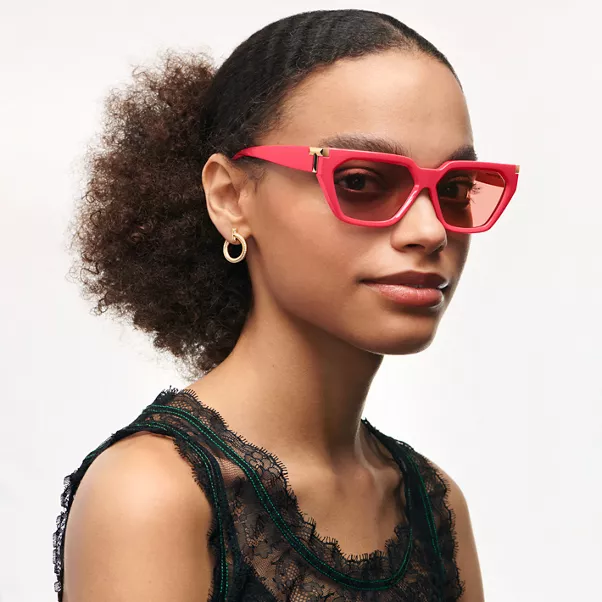 Sunglasses in Coral Acetate with Pink Lenses