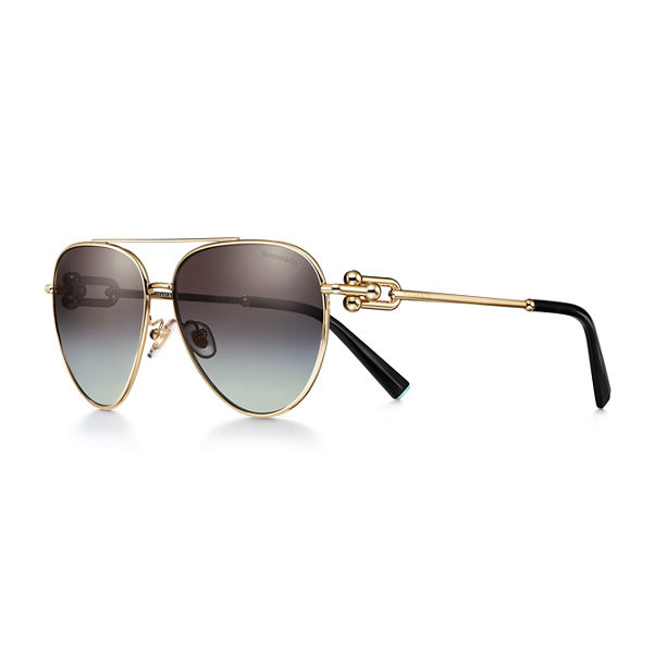 Tiffany HardWear:Sunglasses in Gold-colored Metal with Gray Lenses