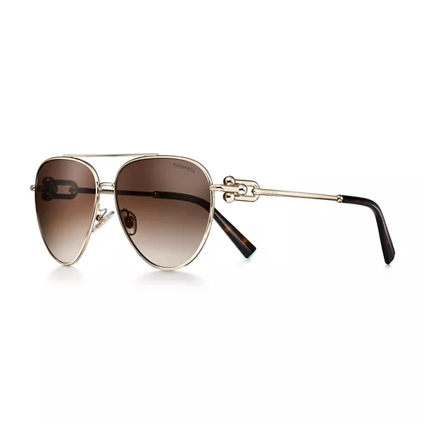 Sunglasses in Pale Gold-colored Metal with Brown Lenses