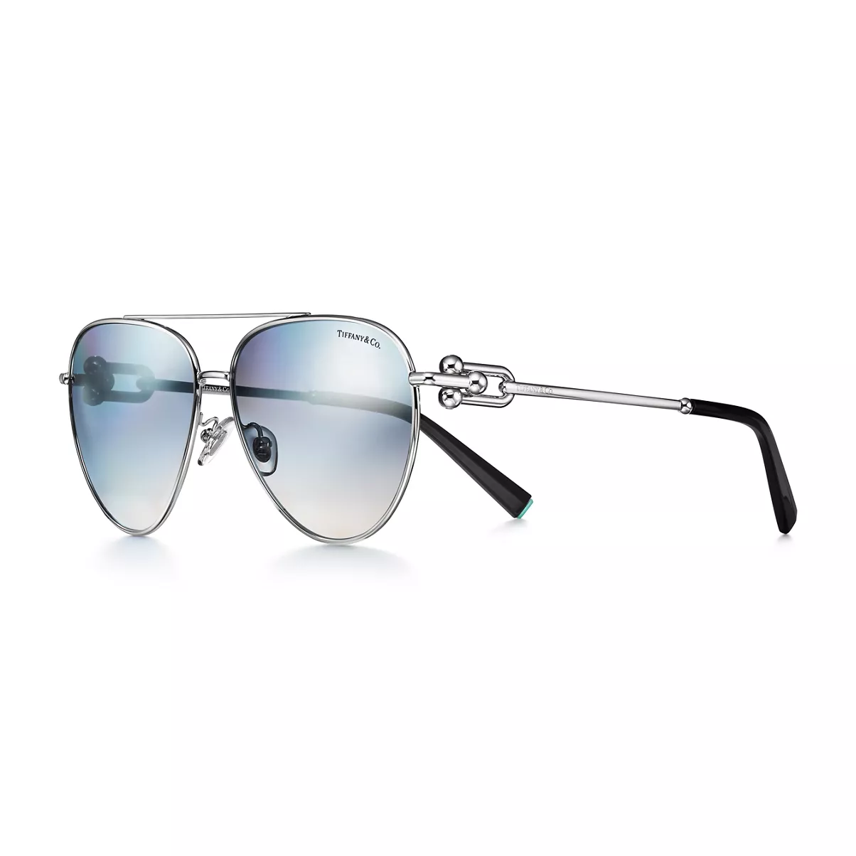 Sunglasses in Silver-colored Metal with Dark Blue Lenses