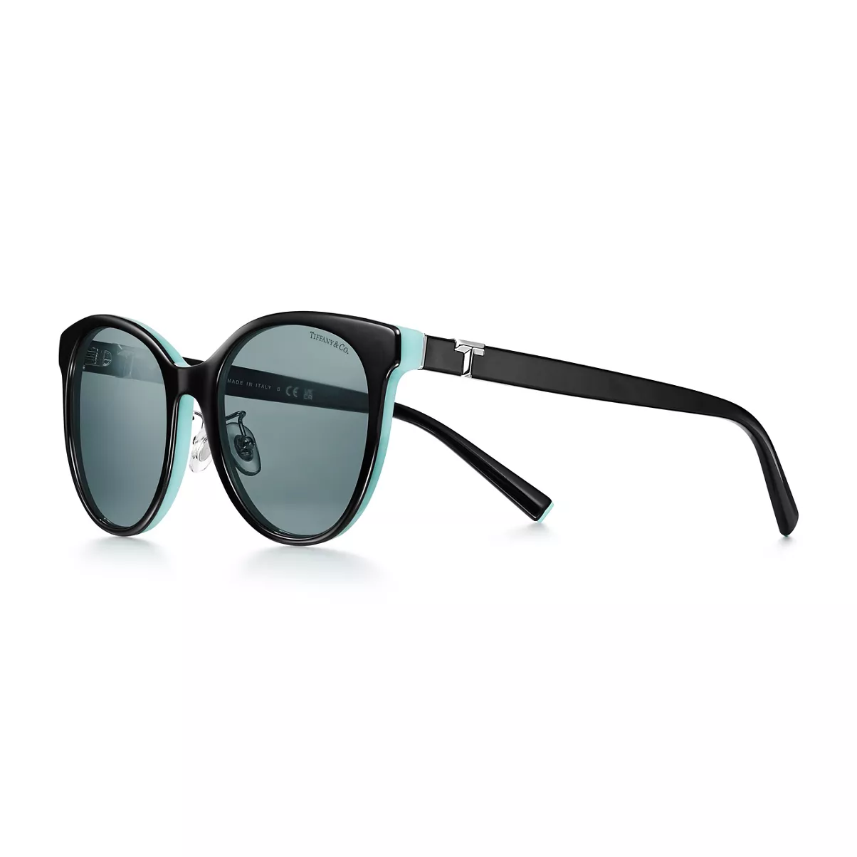 Sunglasses in Black on Tiffany Blue&reg; Acetate with Dark Gray Lenses