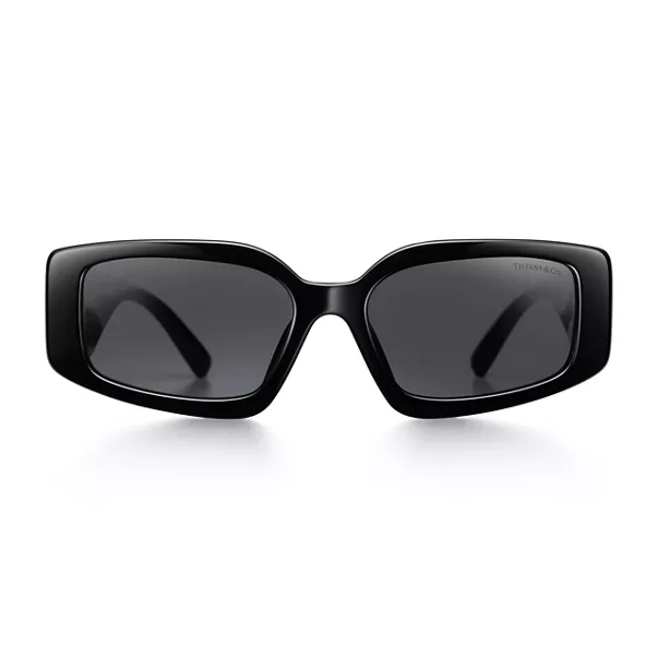 Occhiali da sole in acetato nero con lenti grigio scuro