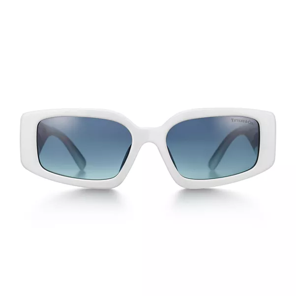 Sunglasses in White Acetate with Azure Gradient Blue Lenses
