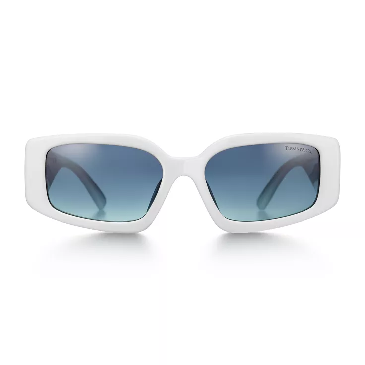 Tiffany HardWear:Sunglasses in White Acetate with Azure Gradient Blue Lenses, 1