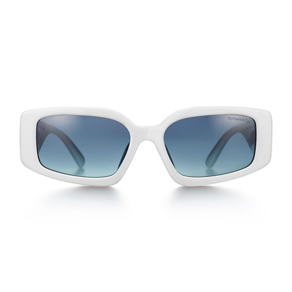 Tiffany HardWear:Sunglasses in White Acetate with Azure Gradient Blue Lenses