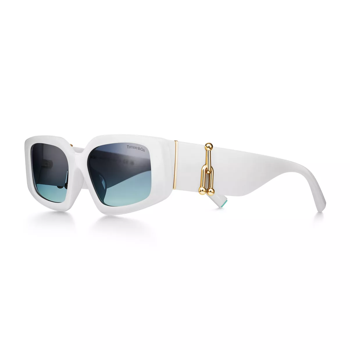 Sunglasses in White Acetate with Azure Gradient Blue Lenses