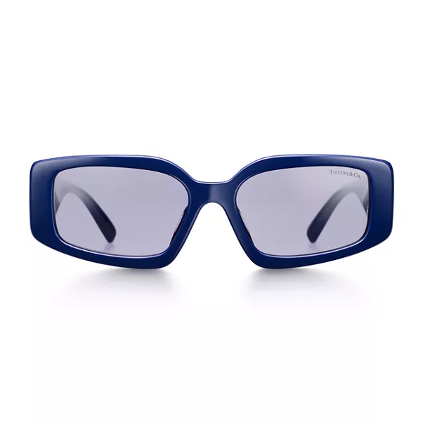 Sunglasses in Dark Blue Acetate with Violet Mirrored Lenses