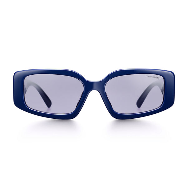 Tiffany HardWear:Sunglasses in Dark Blue Acetate with Violet Mirrored Lenses