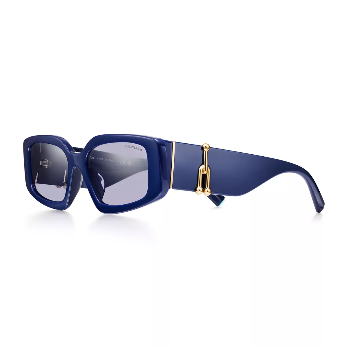 Sunglasses in Dark Blue Acetate with Violet Mirrored Lenses