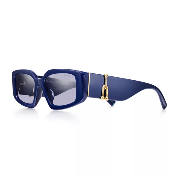 Sunglasses in Dark Blue Acetate with Violet Mirrored Lenses