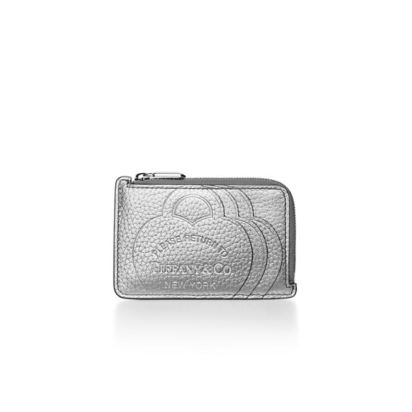 Return to Tiffany™:Zip Card Case in Silver-colored Leather