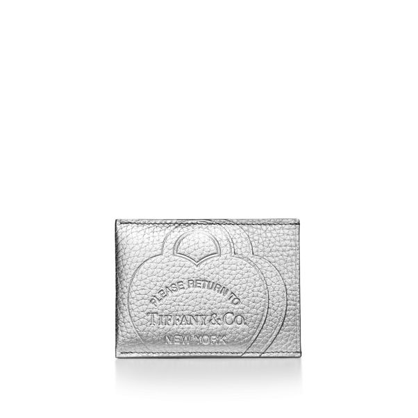 Return to Tiffany™:Card Case in Silver-colored Leather