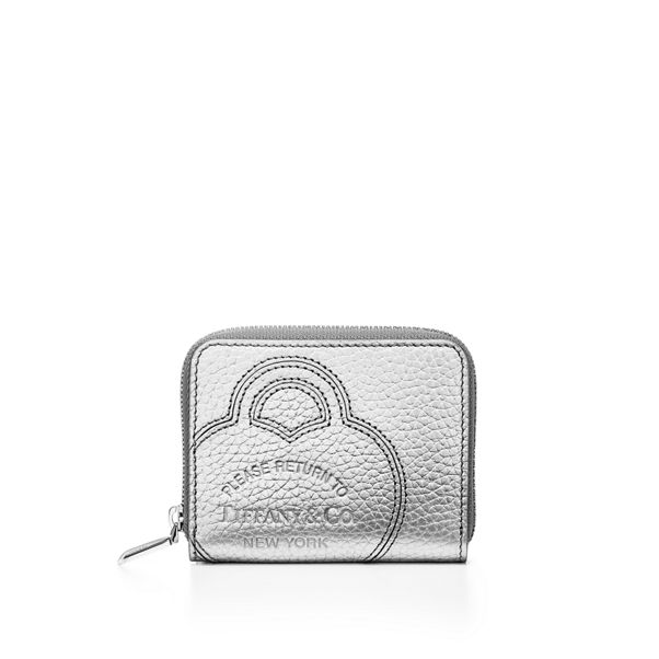 Return to Tiffany™:Small Zip Wallet in Silver-colored Leather